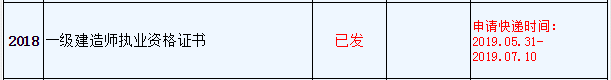 浙江2018年一级建造师合格证书申请邮寄时间